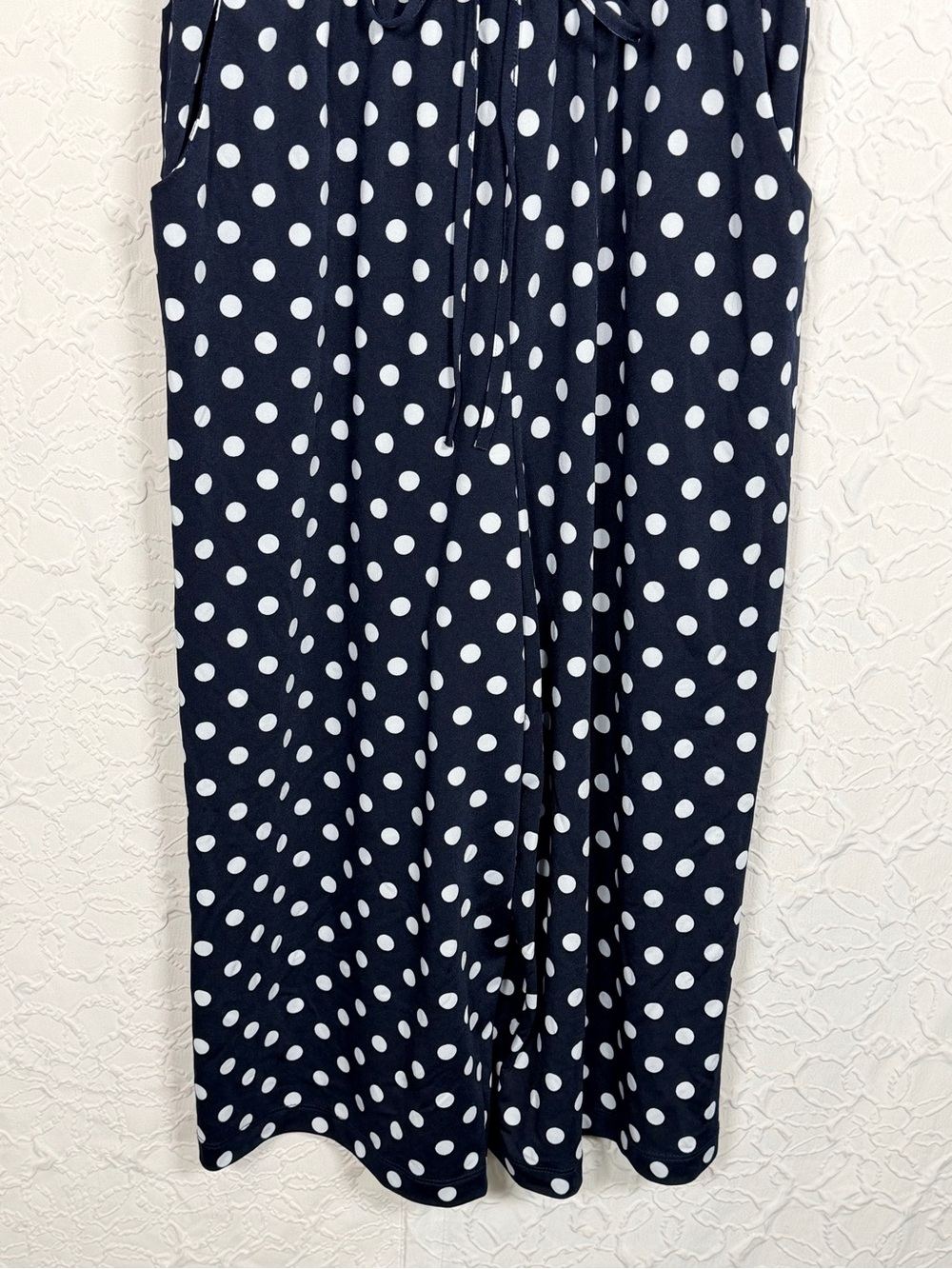 Emma & Michele Dark Navy Polka Dot Halter Wide Leg Cropped Romper Sz PM - Picture 6 of 14